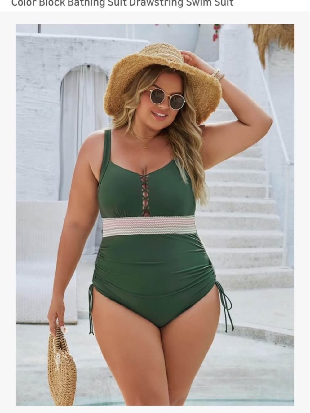 Plus Size Green Lace-Up One-Piece Swimsuit Amazon Size 2XL NWT